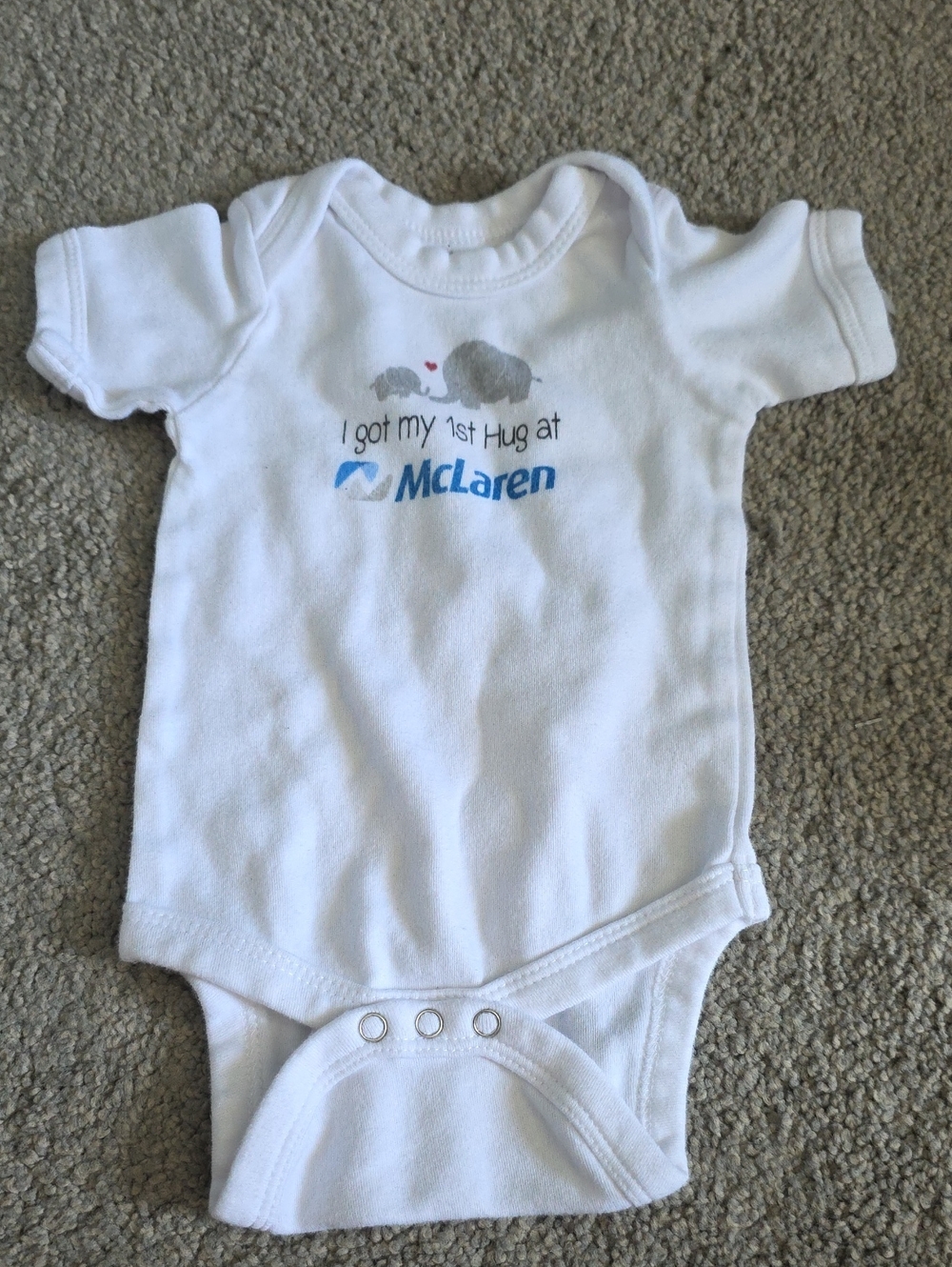 White Baby One-Piece Bodysuit with Cute Hug Print